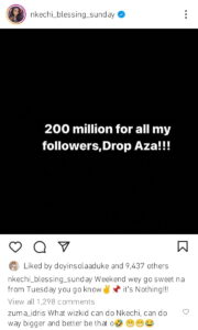 “What Wizkid can do, Nkechi can do way bigger” Nkechi Blessing stirs reactions as she announces N200million giveaway for her Instagram followers