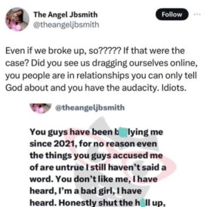 BBNaija Angel confirms break-up from Soma