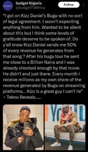 Tekno reveals Kizz Daniel paid him close to N1BN for their collaboration on ‘Buga