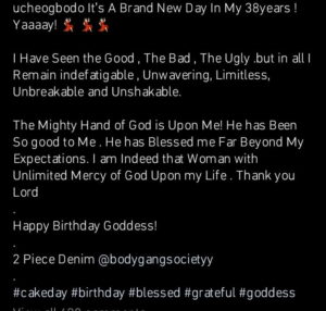 Reaction as Uche Ogbodo celebrates her 38th birthday