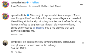 Speed Darlington strips trousers at airport after being confronted for wearing military camouflage