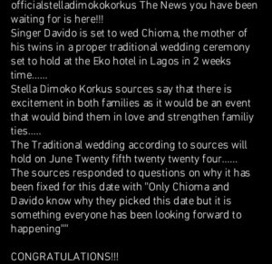 Excitement as Davido and Chioma set to hold their traditional wedding in two weeks