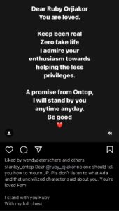 Stanley Ontop makes promise to Ruby Ojiakor amid backlash over Junior Pope